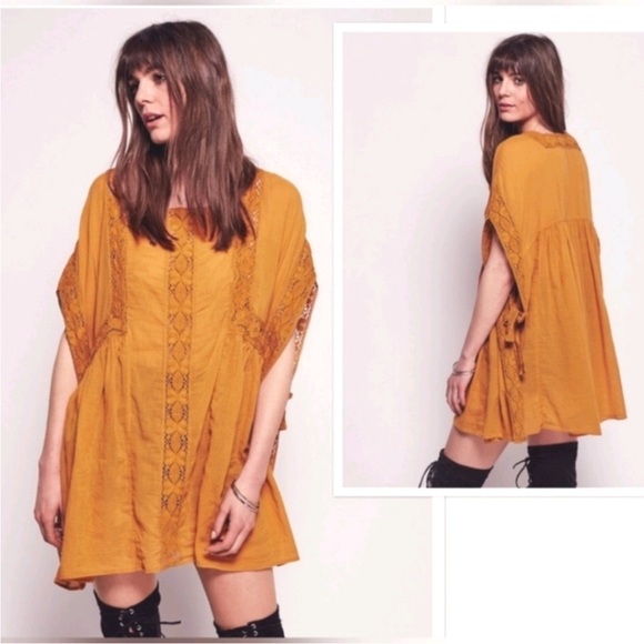 Free People Tops - Free People | Mustard Yellow Willow Rose Tunic Dress Tie Open Side